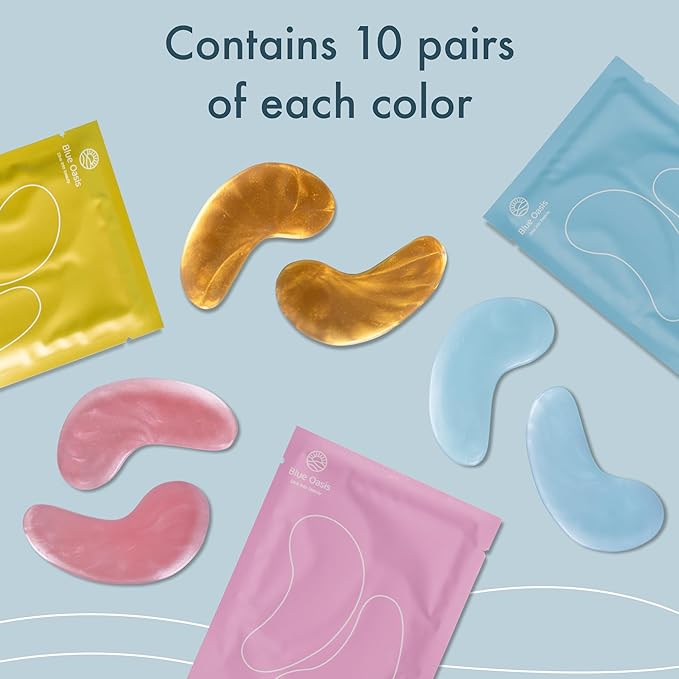 Blue Oasis Under Eye Patches for Puffy Eyes and Dark Circles - 30 Pairs Multi Pack Hydrating Hyaluronic Acid and Collagen Eye Care Gel Pads for Eye Bags, Relaxing Self Care Home Spa Gifts for Women