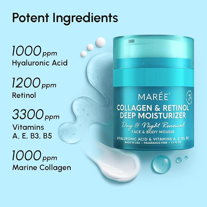 MAREE Face Moisturizer Collagen Cream for Face Gift Set 2 Pack - Hyaluronic Acid & Retinol - Anti-Aging Wrinkle Creams - Crema Para La Cara