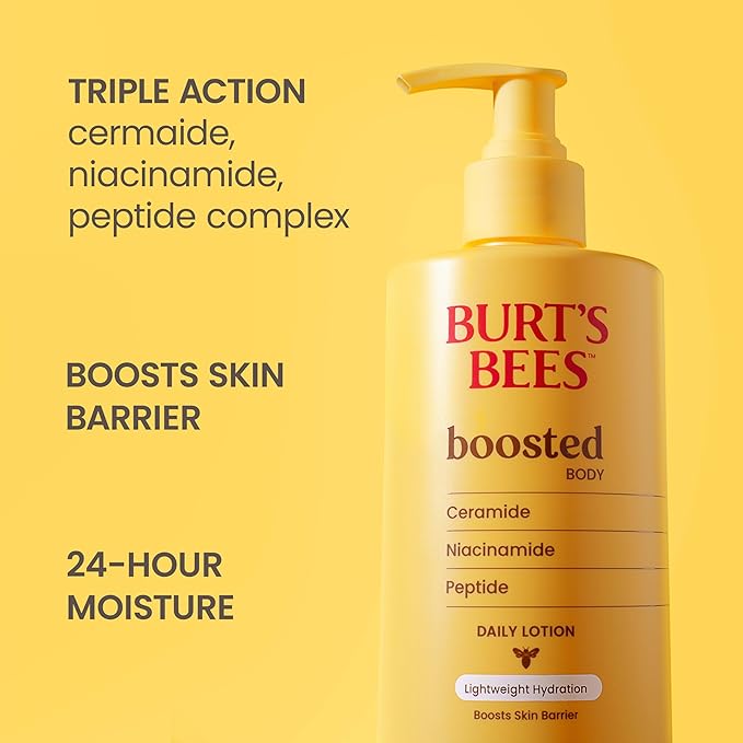 Burt's Bees Christmas Gifts, Boosted Body Lotion, With a Ceramide, Niacinamide and Peptide Complex, Lightweight Daily Lotion, Tropical Scented, 13 oz. Bottle