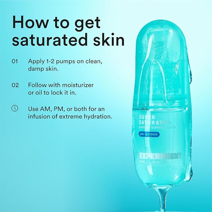 Experiment Super Saturated Ultra Hydrating Barrier Serum – 30% Glycerin, Polyglutamic Acid + Prickly Pear for Intensive Moisture, Plump + Dewy Skin, 1.35 FL OZ – Vegan for All Skin Types