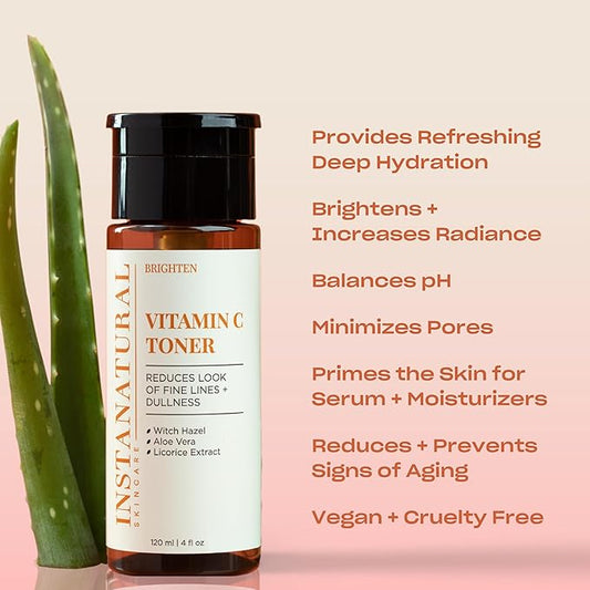 InstaNatural Vitamin C Face Toner, Brightens, Balances pH and Reduces Signs of Aging, Fine Lines and Wrinkles, with Witch Hazel, Lavender and Geranium Oils, 4 Fl Oz - 3 Pack