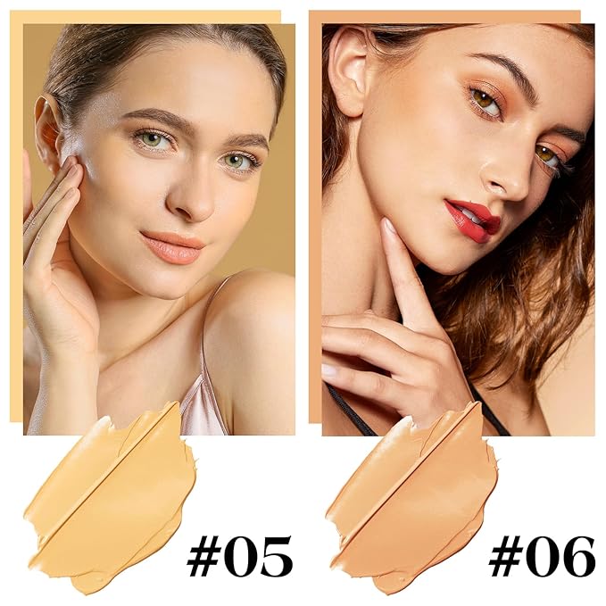 2PCS Concealer Kit with Brush - Full Coverage, Hydrating Waterproof Under Eye Concealer for Dark Circles, Acne, Blemish, Pores and Spots (#05+#06)