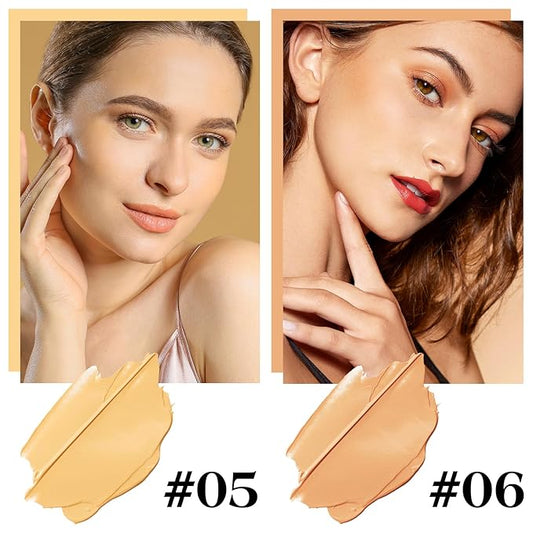 2PCS Concealer Kit with Brush - Full Coverage, Hydrating Waterproof Under Eye Concealer for Dark Circles, Acne, Blemish, Pores and Spots (#05+#06)