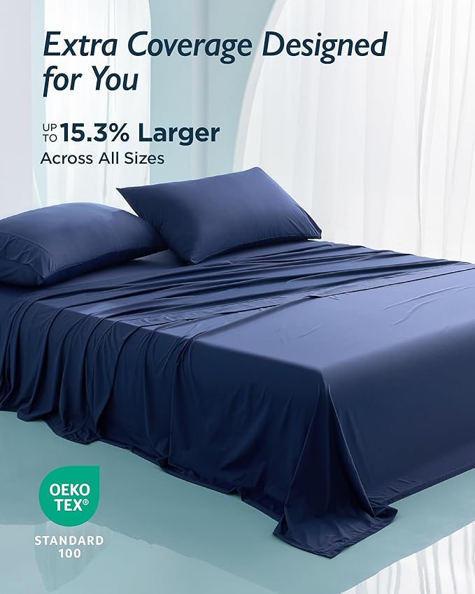 Breescape Cooling Sheet Set Cal King Size - BlendTek™ Dry & Cool Technology for Hot Sleepers and Night Sweats, Q-Max>0.46 Tech, Deep Pocket Up to 18", 360° Elastic Band, Twilight Blue