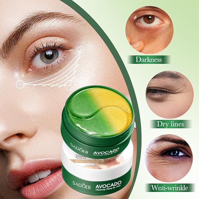 Avocado Under Eye Patches - 60 Pcs Eye Mask Anti-Aging Collagen Hyaluronic Acid Moisturizing Under Eye Mask for Removing Dark Circles
