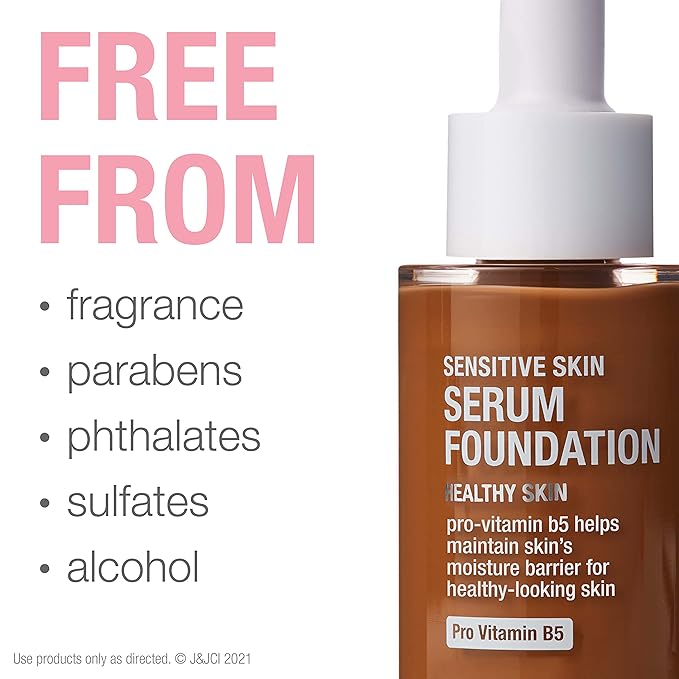Neutrogena Healthy Skin Sensitive Skin Serum Foundation with Pro-Vitamin B5, Color Correcting & Pore Minimizing Liquid Foundation & Face Serum, Buildable Coverage, Deep 01, 1 oz