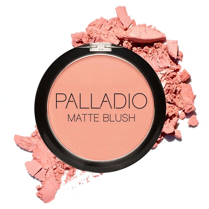 Palladio Matte Blush, Brushes onto Cheeks Smoothly, Soft Matte Look and Even Finish, Flawless Velvety Coverage, Effortless Blending Makeup, Flatters the Face, Convenient Compact, Peach Ice