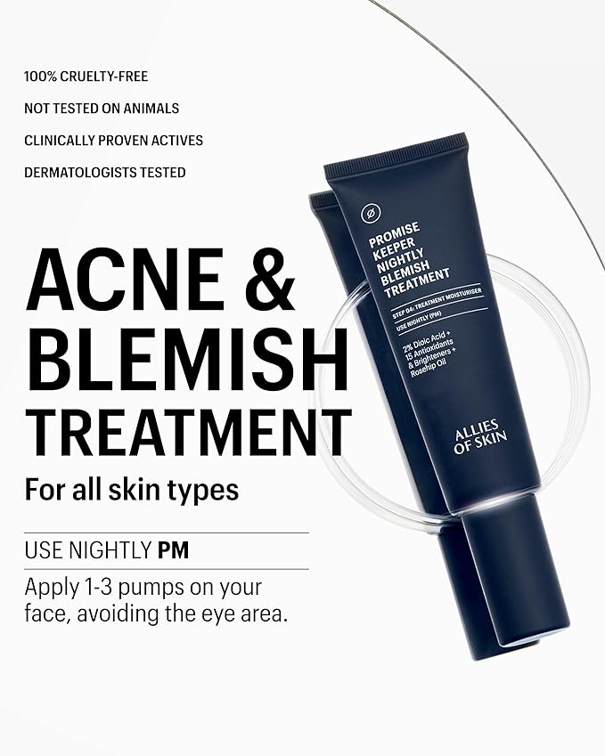 Allies of Skin Promise Keeper Blemish Sleeping Facial: Night Cream Moisturizer Treatment. Dioic + Mandelic + Lactic Acid, Manuka Honey, Rosehip Oil. Hydrates & Refines Skin 1.7 oz