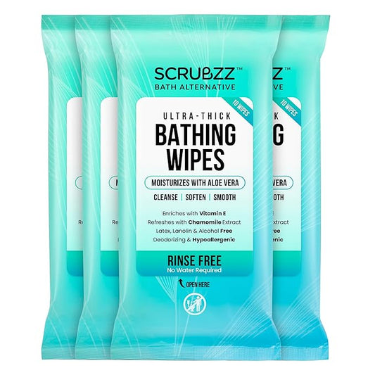 Extra Large Bath Wipes for Adults Bathing No Rinse - 40 Disposable Body Cleansing Wipes for Men, Women & Elderly - Great for Gym, Camping, Post Surgery - Shower Wipes