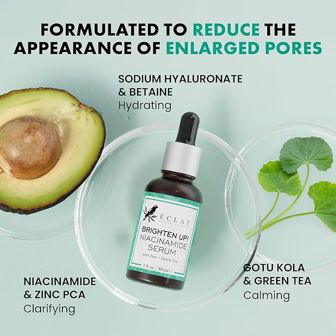 Eclat Skincare Clarifying Niacinamide Serum - 12% Niacinamide with Zinc PCA & Hyaluronic Acid - Hydrating & Soothing Formula - Facial Serum for Minimizing Pores - Stocking Stuffers for Women 1 Fl Oz