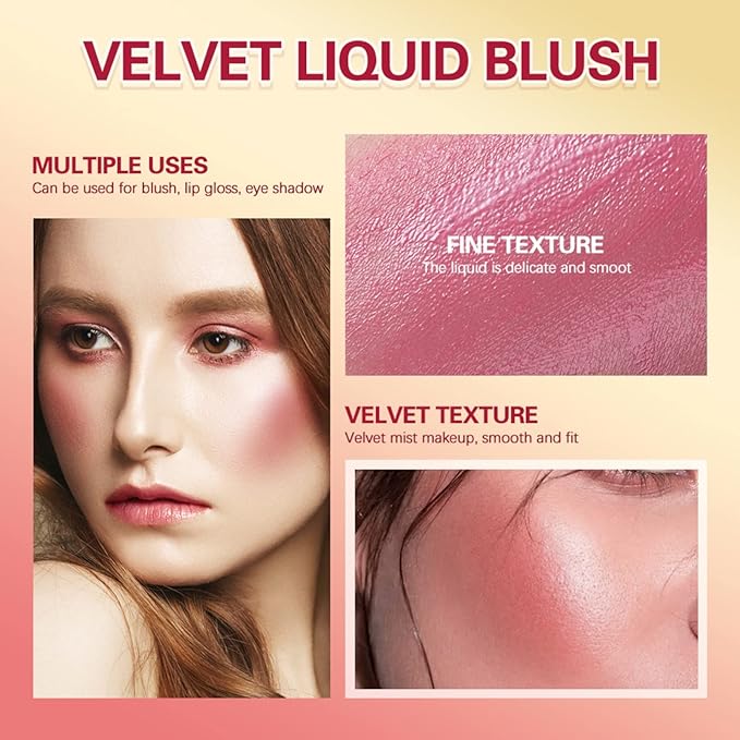 Liquid Blush, Matte Liquid Cream Makeup Dual Use for Cheeks and Lips, Long-Lasting, Smudge Proof, Moisturizing Face Blush Stick for Cheek, Pink Lip gloss for Girl