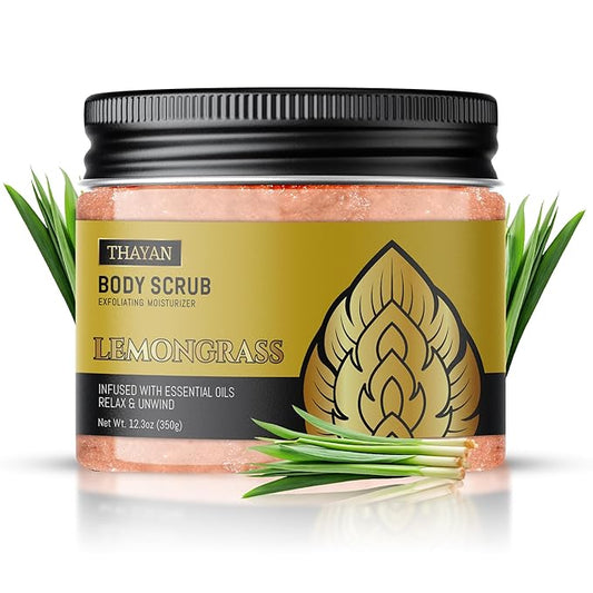 Himalayan Salt Scrub – Exfoliating Face, Foot & Body Scrub with Jojoba, Grapeseed & Essential Oils – Deep Cleansing, Collagen-Boosting, Cellulite Treatment & Skin Toning - Lemongrass