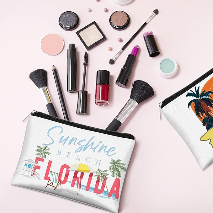 6 Pcs Florida Tourist Commemorative Makeup Bags Florida Gifts for Women Friends Traveler Cosmetic Bag Zipper Pouch for Women Traveler Party Favors
