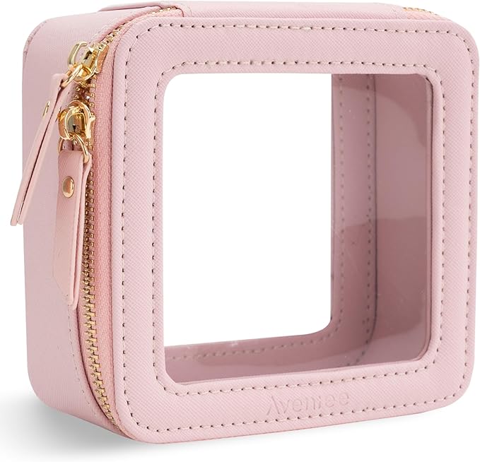 Aveniee Clear Makeup Bag Small, Mini Cosmetic Bags Travel Toiletry Bag, TSA Approved Clear Makeup Case Pouch with Zipper, Car Organizer Essentials for Women Men(Pink)