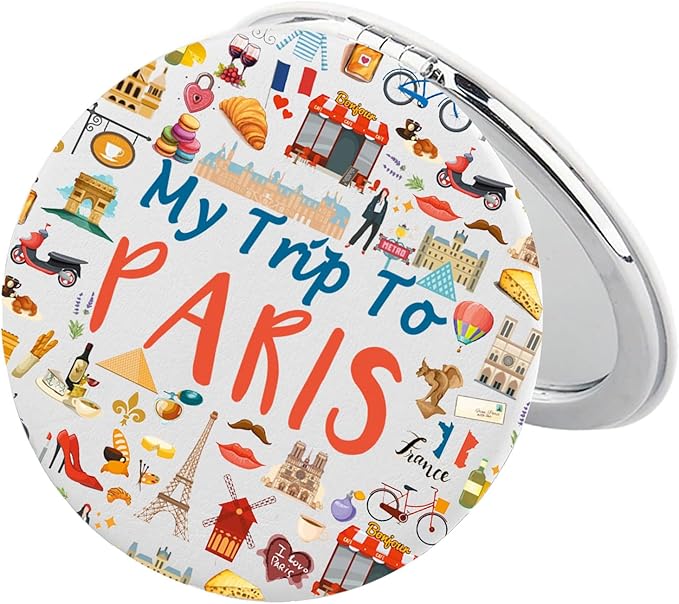 BEKECH Paris Travel Gift My Trip to Paris Travel Makeup Mirror Paris Trip Gift Europe Vacation Pocket Mirror Paris Gifts