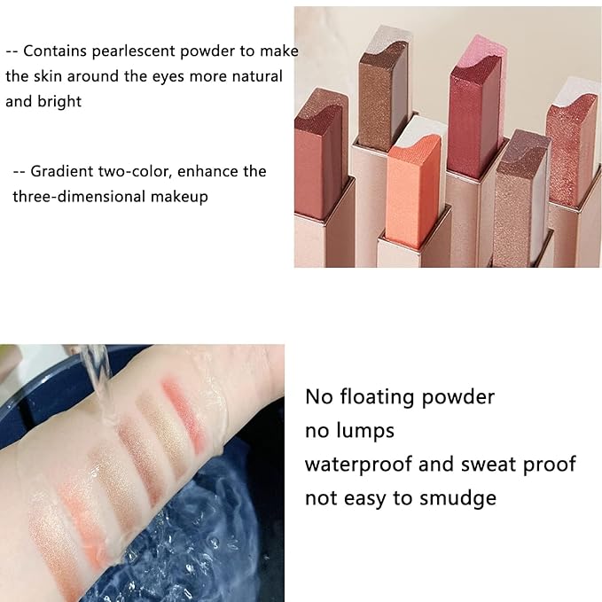 6 Colors Glitter Eyeshadow Stick,Double Colors Shimmer Eye Shadow Stick Gradient Eye Makeup (04,05,06
