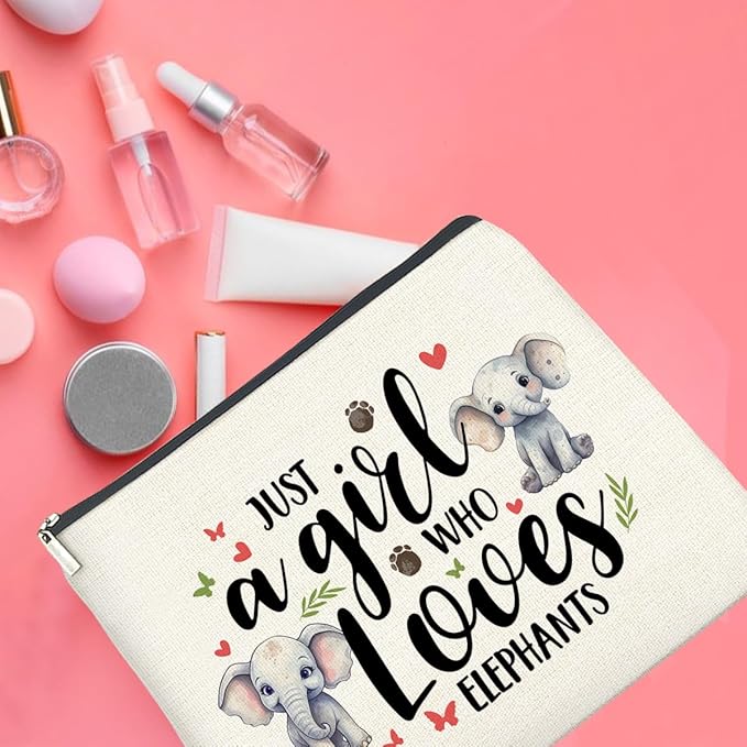 Makeup BagElephant Lovers Gifts for Women Cosmetic Bag Zipper Makeup Pouch Just a Girl Who Loves Elephants