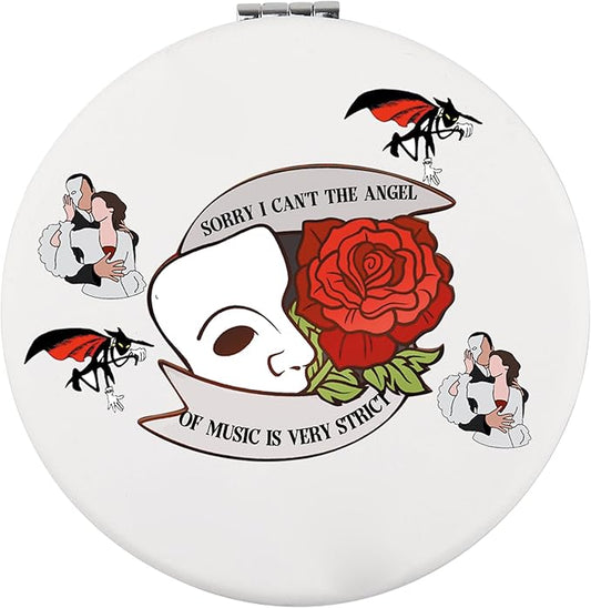 LQRI Opera Musical Compact Mirror Rose and Mask Gift Musical Theater Merch Opera Drama Pocket Mirror
