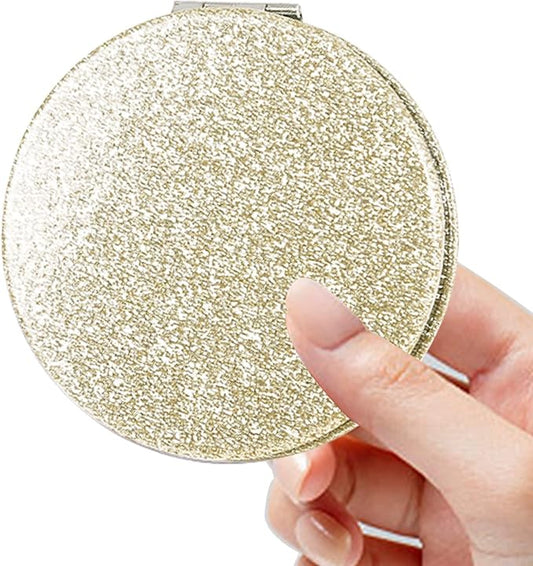 Acedada Compact Mirror, Pocket Mirror, Small Mirror for Purse with Glitter, Portable Mini Travel Makeup Mirror, Folding Handheld 2-Sided 1x/2x Magnifying Compact Mirror for Women Girls - Gold