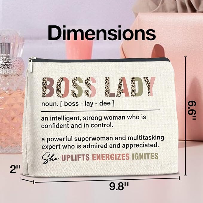Makeup Bag - Boss Lady Appreciation Gift, Retirement Going Away Gift for Boss Lady - Cosmetic Bag Zipper Makeup Pouch