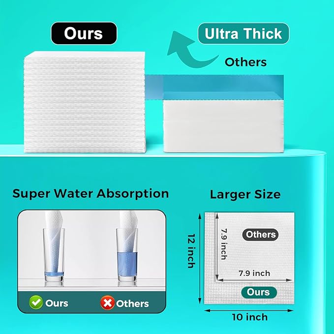 ONLYCARE Disposable Face Towel, Biodegradable, 10" x 12" Super Thick Soft Facial Towels, 100 Count Face Towelettes for Sensitive Skin, Makeup Remover Dry Wipes, 2 Pack