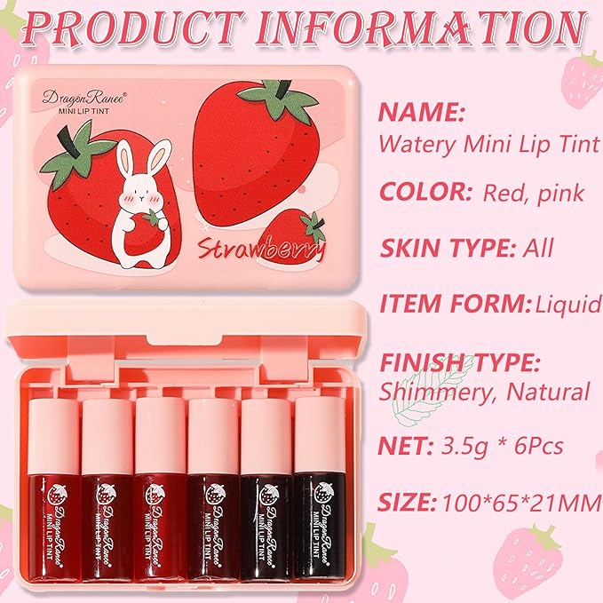 6 Colors Lip Tint Stain Mini Liquid Lipstick, Korean Lip Gloss Moisturizing Natural Velvet Lip Tint, Waterproof Longwear Liquid Blush & Lip Stain, Vivid Color Lip Tint Makeup