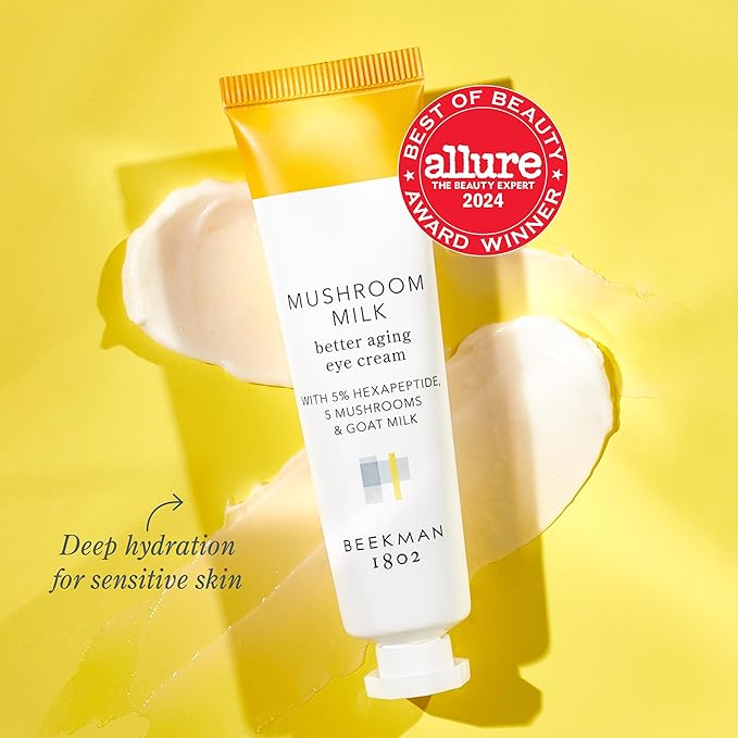 Beekman 1802 Mushroom Goat Milk Eye Cream - Clinically Proven Anti-Aging Eye Treatment for Dark Circles & Fine Lines - With Kojic Acid, Hexapeptide & Mushrooms - Fragrance-Free, Cruelty-Free