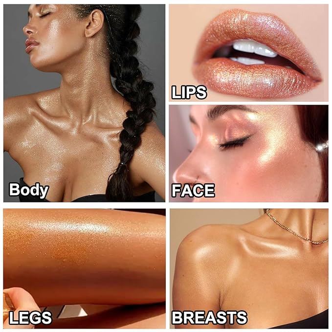 Body Shimmer Oil 100ml, Long Lasting Moisturizing Face & Body Luminizer, Waterproof Liquid Illuminator, Shimmer Glitter Oil Highlighter (#04 Golden Brown)
