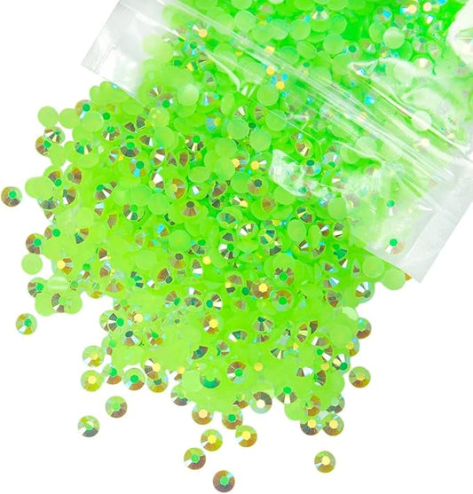 5300PCS 3mm Fresh Green AB Resin Rhinestones Bulk Peridot Flatback Jelly Resin Stones SS10 Non-Hotfix Diamonds Gems Charms for Nails Face Eyes Makeup Body Mugs Tumblers DIY Crafts Decor Shoes