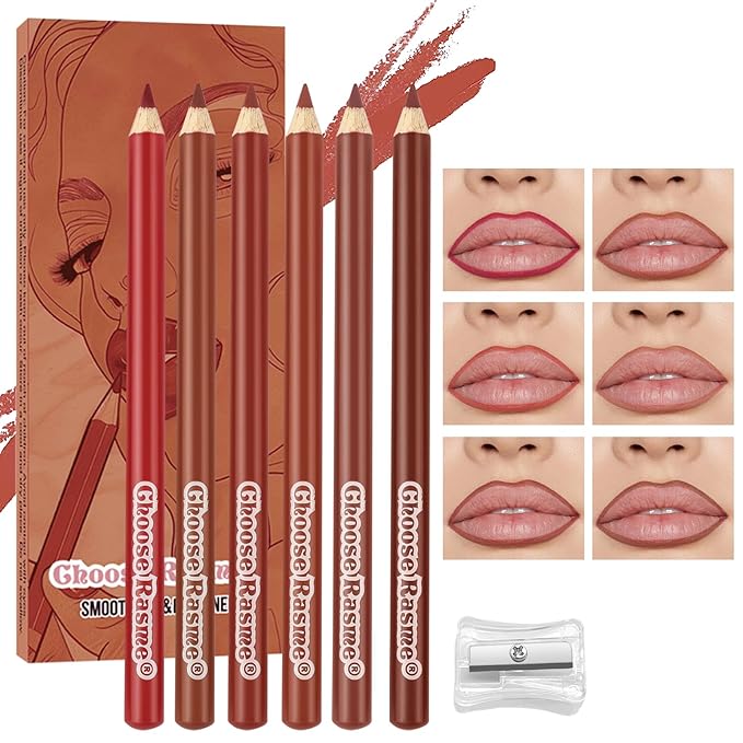 6PCS Lip Liner Set With Sharpener, Pink Rosy, Waterproof, Long-Lasting & Smudge-Proof Matte Pencil, Smooth and High Pigmented Creamy Lip Liners Makeup Set for Women