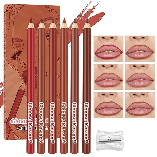 6PCS Lip Liner Set With Sharpener, Pink Rosy, Waterproof, Long-Lasting & Smudge-Proof Matte Pencil, Smooth and High Pigmented Creamy Lip Liners Makeup Set for Women