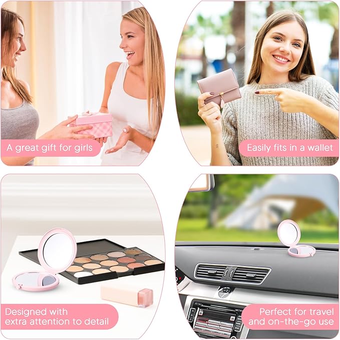 6-Pack Inspirational Compact Mirrors – 'Sometimes You Forget You're Beautiful' – Pink Pocket Mirrors – Appreciation Gifts for Women, Party Favors, Magnifying Makeup Mirrors