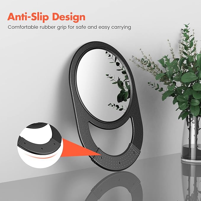 TASALON Unbreakable Hand Mirror, Salon & Barber Mirror with Handle - Anti-Slip Grip for Travel, Makeup, Shaving & Shower - Black