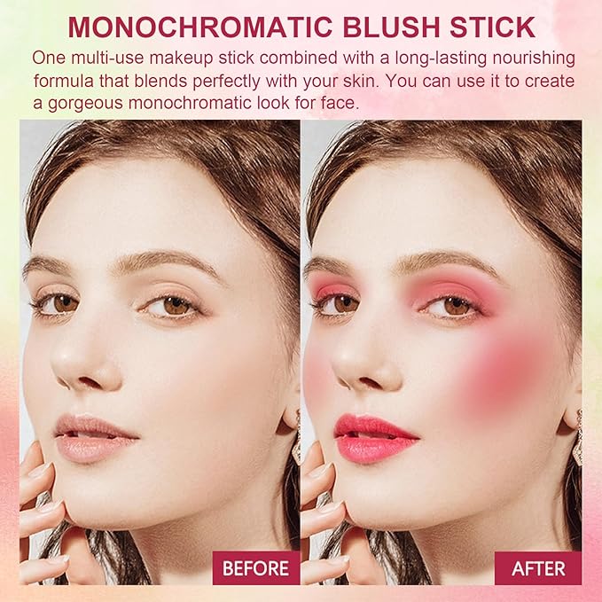 Cream Blush Stick, Monochromatic Beauty Wand for Cheek and Lip Tint, Long Lasting Hydrating Formula, Multi-use Makeup Stick Blends Perfectly onto Skin, 0.6 oz (2# Hot Red)