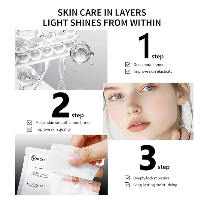 Low Molecular Weight Collagen Overnight Hydrogel Mask, Enhances Skin Elasticity, Reduces Pores, Transforms from White to Transparent Upon Absorption Skin Care Treatment.