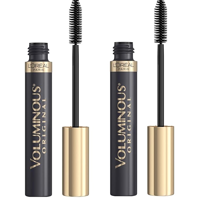 L’Oreal Paris Original Voluminous Mascara, Building Mascara Volume and Length Formula, Washable, Blackest Black, 0.26 Fl Oz., 2 Count