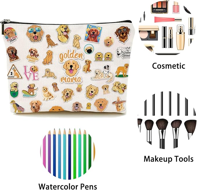 Birthday Gifts for Teenage Girls, Golden Retriever Makeup Bag, Dog Lovers Gifts for Girls Women, Golden Retriever Gifts for Christmas for Her, Sister, Daughter, Women
