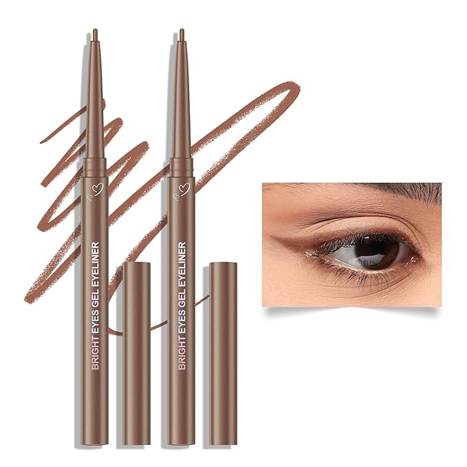 KYDA 2 Pcs Light Brown Gel Eyeliner, Super Soft and Smooth Glide Eyeliner Pencil, High Pigment Buildable Formula, Waterproof