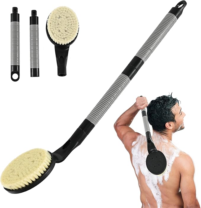 Back Scrubber for Shower,21.7" Long Handle Shower Brush for Body to Clean Dirt,Back Brush for Shower Men,Women