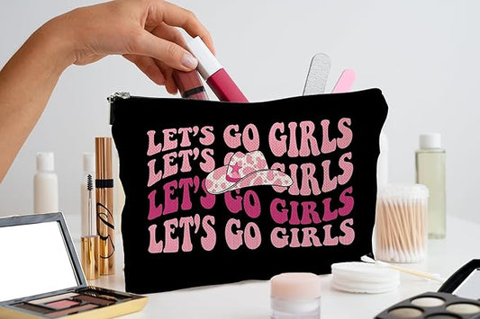Let's Go Girls Western Makeup Bag, Hot Pink Preppy Makeup Bag, Bachelorette Party Gifts, Preppy Gifts for Women, Cowgirl Gifts, Western Gifts for Women, Western Stuff