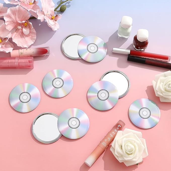 12Pcs Compact Mirror for Music CD Theme Party Supplies 2.76in Retro Eras Concert Party Pocket Mirror 1990s Disco Party 90s Round Makeup Portable for Girl Birthday Gifts Bachelorette Decorations