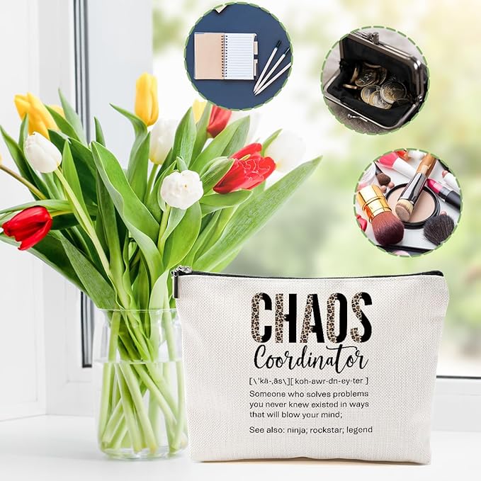 4pcs Chaos Coordinator Gifts for Women Makeup Bag, Chaos Coordinator Cosmetic Bag Appreciation Gifts for Women Moms Manager Boss Colleagues, Travel Zipper Pouch Christmas Thanksgiving Birthday Gift