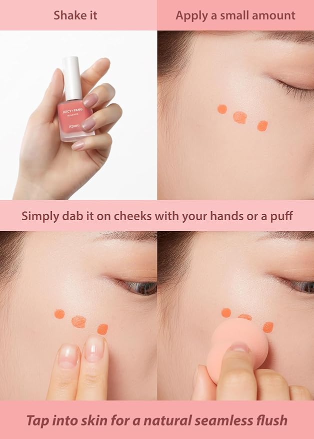 A'PIEU Juicy-Pang Water Blusher [PK04] (0.31 fl oz) - Dewy-Liquid Cheek Color with Fruity Tint and Soft Blendable Texture. Fruit Extract Blend, Rose Flower Water.