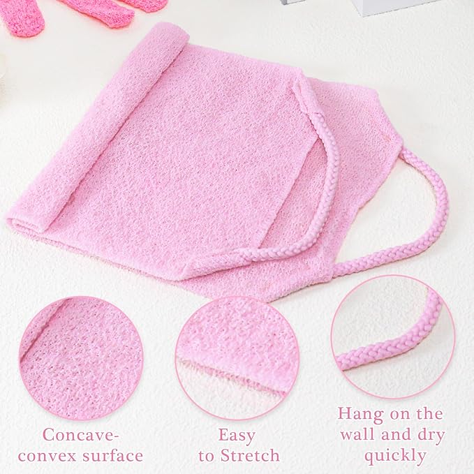 4Pcs Exfoliating Back Scrubber with Handle and 2 Pairs Shower Bath Gloves Bath Set for Shower Bath Exfoliator Stretchable Skin Massages Back Scrubber Improve Blood Circulation