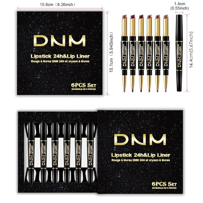 BINGBRUSH 2 IN 1 Lip Liner & Lipstick Makeup Set, Dark Red Matte Metallic Lipliner Set for Black Mature Women Waterproof Long Lasting Gift Set (6Pcs Set-A01-Matte, 6Pcs)