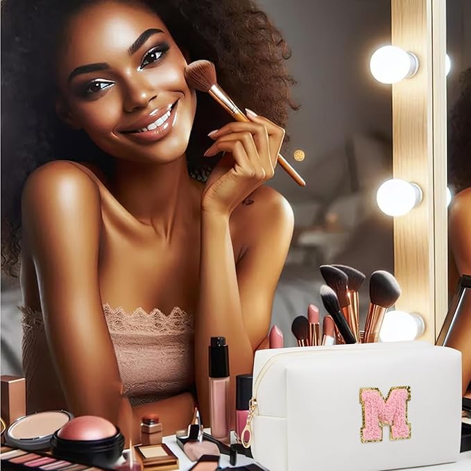 Birthday Gifts for Women Her,Travel Cute Makeup Bag,Large Capacity Cosmetic Bags for Women Makeup Pouch PU Leather Waterproof Cosmetic Bag (M, White)