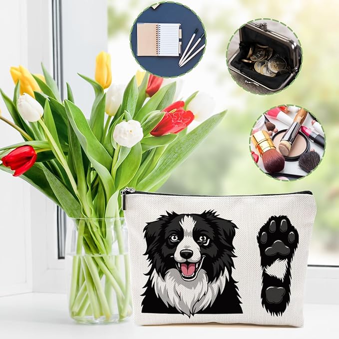 Border Collie Makeup Bag Border Collie Gifts Cosmetic Bag Dog Lovers Gifts for Women Girls Dog Mom Friend Dog Owner Gifts Travel Organizer Zipper Pouch Graduation Birthday Friendship Gifts