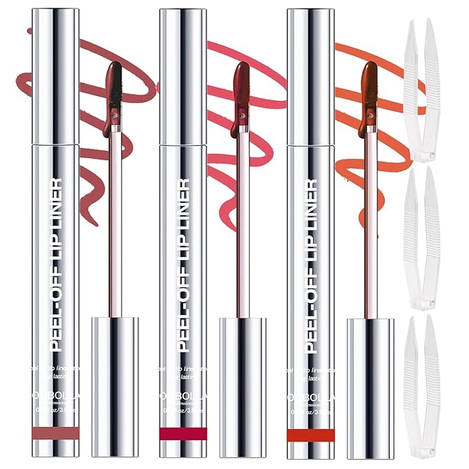 3 Colors Peel Off Lip Liner Stain with Tweezer, Long Lasting Waterproof Lip Tint Stains Makeup Set with Matte Finish for Women, Natural Look, Easy to Use, for All Skin Types (234)