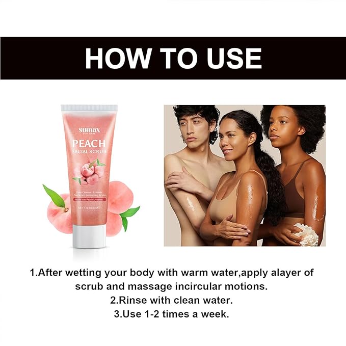 Peach Facial Scrub,Exfoliating Body Scrub,Hydrating and Gentle Smoothing Scrub for Body & Face,Remove Dull, Dead Skin, Minimize Pores, Essential Skin Care - 1.76 OZ