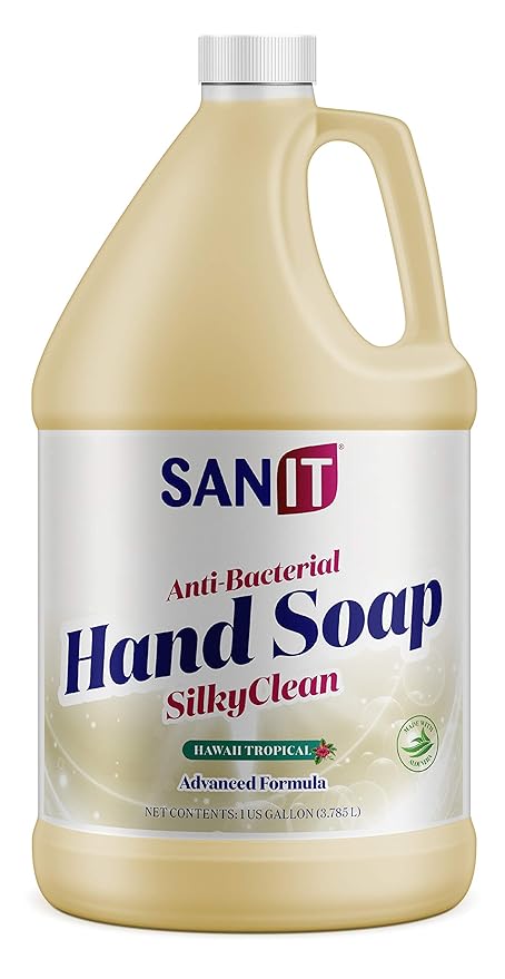 Sanit Silky Clean Antibacterial Liquid Gel Hand Soap Refill - Advanced Formula with Coconut Oil and Aloe Vera - All-Natural Moisturizing Hand Wash - Made in USA, Hawaii Tropical, 1 Gallon